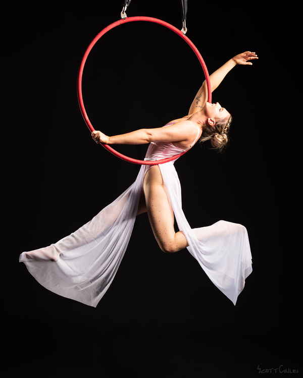 Female aerialist performer promo shot on aerial hoop | Altus Entertainment